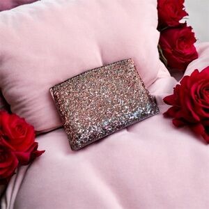 Kate Spade Greta Court Graham Pink Card Holder in Dusty Peony Pink Glitter (EUC)